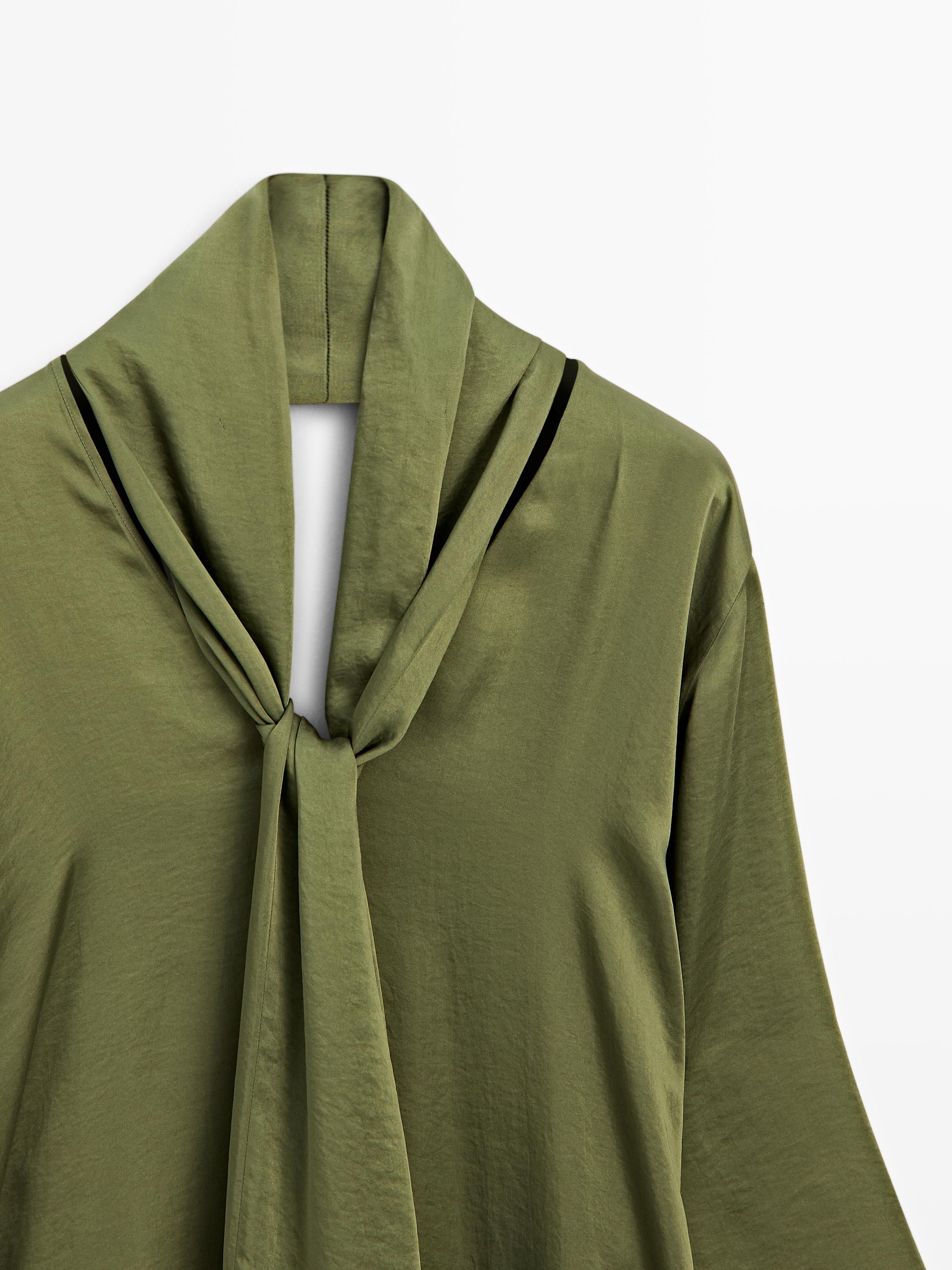 Long V-neckline blouse with tie detail - STUDIO